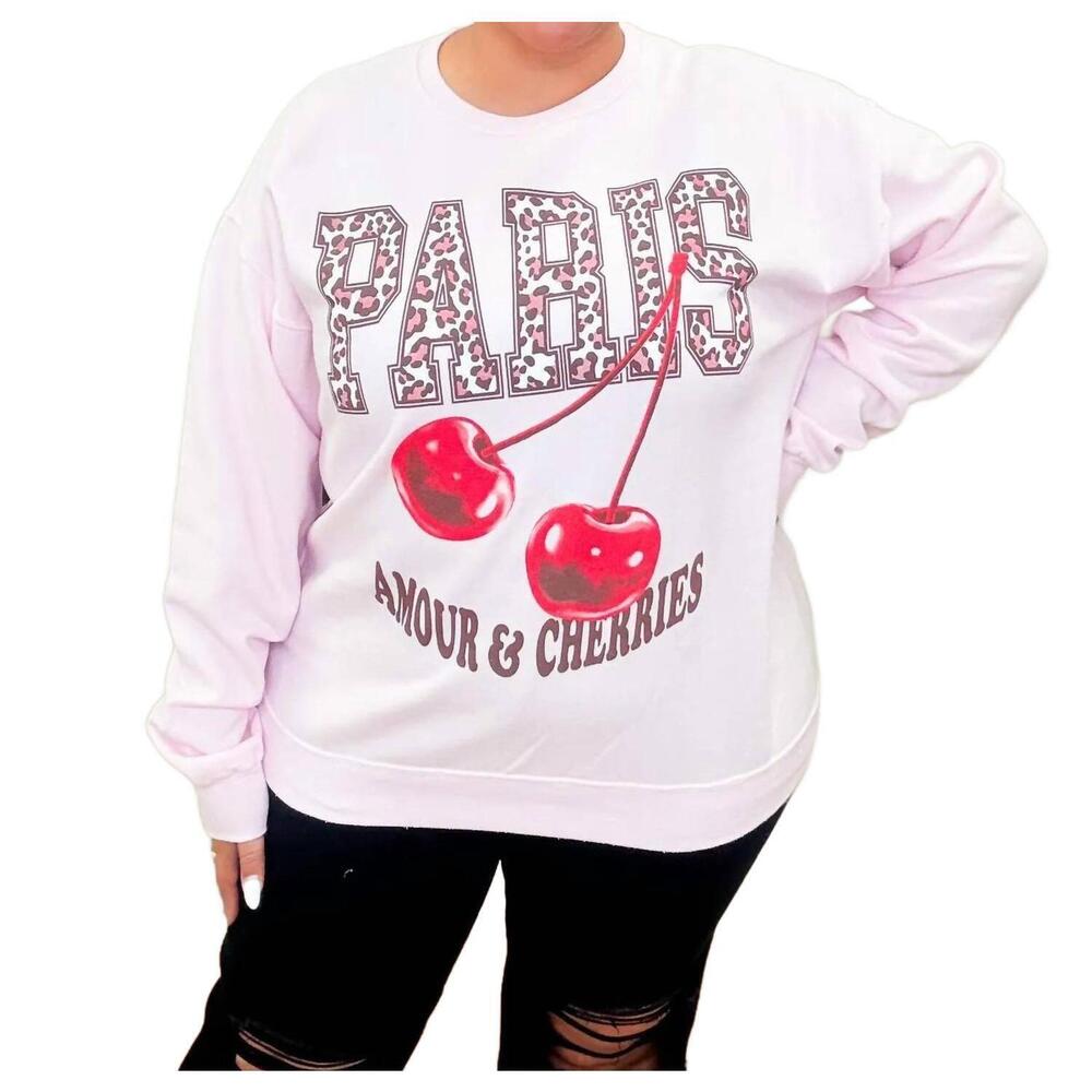 NEW SWEET CLAIRE paris, amour & cherries sweatshirt in light pink